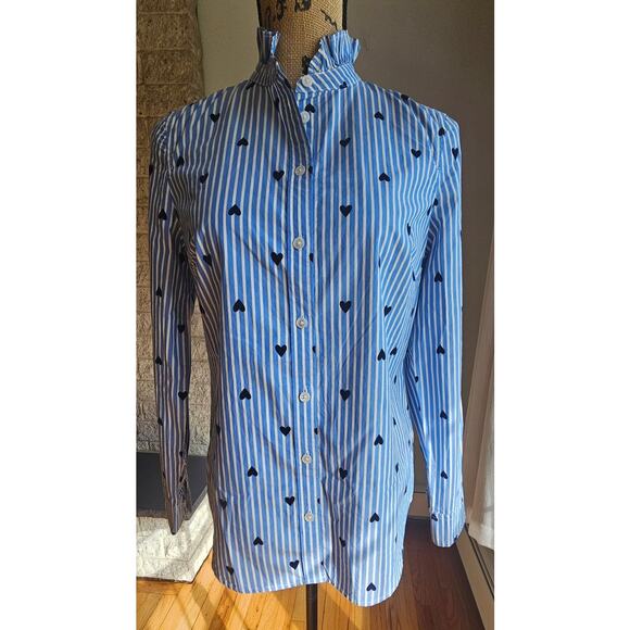 J Crew Heart, Striped, Button Down, Ruffled Neck, Blouse / Shirt, NWOT, Sz XS - Picture 12 of 12